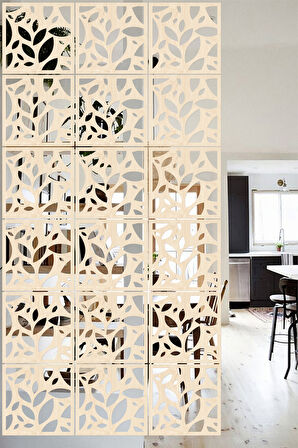 Lucena Ahşap Seperatör Sarkıt Panel Paravan Levha Seti 4 Adet Lazer Desen Seçenekli - 029