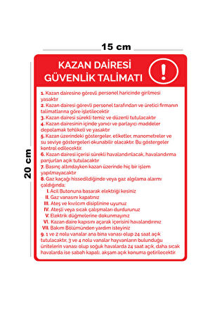 Lucena Metal Kazan Dairesi Güvenlik Talimatı 15 cm x 20 cm Uyarı Levhası Yönlendirme Tabelası