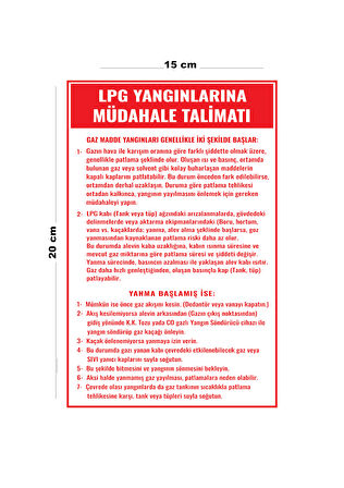 Lucena Metal LPG Yangınlarına Müdahale Talimatı 15 Cm x 20 Cm Uyarı Levhası Yönlendirme Tabelası