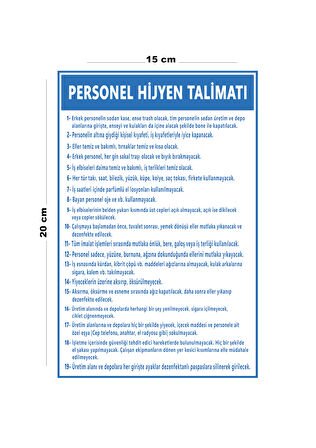 Lucena Metal Personel Hijyen Talimatı 15 Cm x 20 Cm Uyarı Levhası Yönlendirme Tabelası