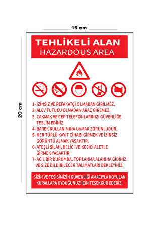 Lucena Metal Tehlikeli Alan 15 Cm x 20 Cm Uyarı Levhası Yönlendirme Tabelası