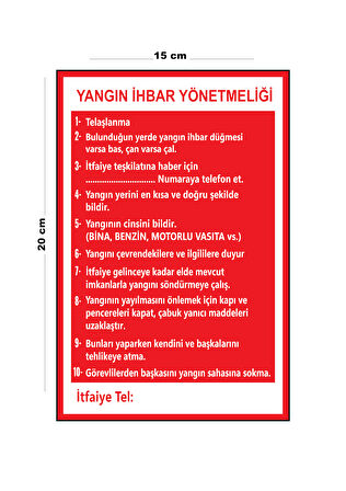Lucena Metal Yangın İhbar Yönetmenliği 15 Cm x 20 Cm Uyarı Levhası Yönlendirme Tabelası