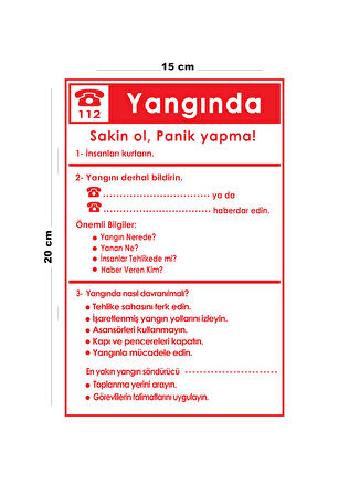 Lucena Metal Yangında Yapılacaklar 15 Cm x 20 Cm Uyarı Levhası Yönlendirme Tabelası