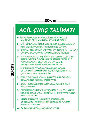 Metal Acil Çıkış Talimatı 20cm x 30cm A4 Büyüklüğünde Uyarı Levhası Yönlendirme Tabelası