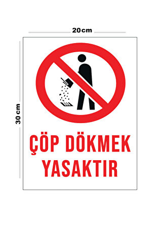 Metal Çöp Dökmek Yasaktır 20cm x 30cm A4 Büyüklüğünde Uyarı Levhası Yönlendirme Tabelası