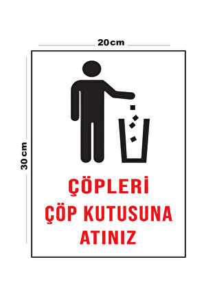 Metal Çöpleri Çöp Kutusuna Atınız 20cm x 30cm A4 Büyüklüğünde Uyarı Levhası Yönlendirme Tabelası