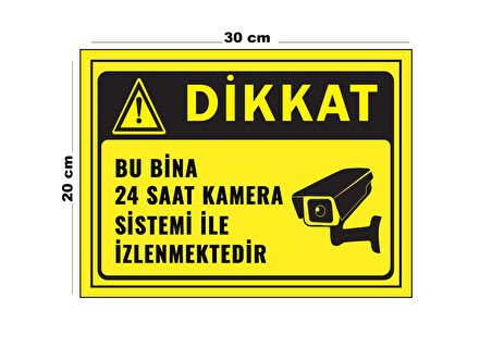 Metal Dikkat Bu Bina 24 Saat Kamera İle İzlenmektedir - 2 20cm x 30cm A4 Büyüklüğünde Uyarı Levhası