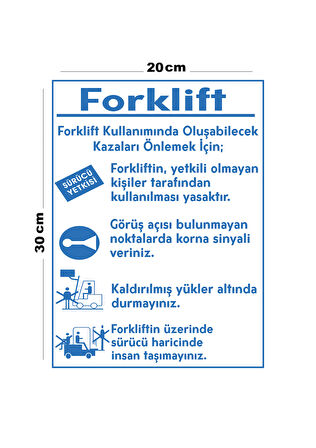 Metal Forklift Kullanımı 20cm x 30cm A4 Büyüklüğünde Uyarı Levhası Yönlendirme Tabelası