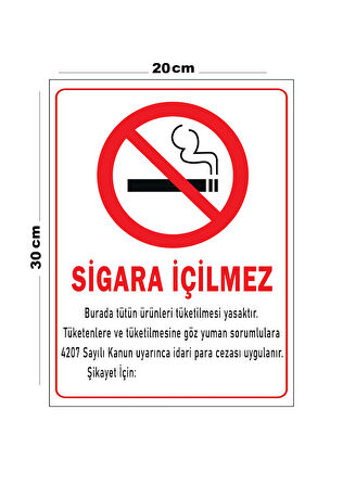 Metal Sigara İçilmez 20cm x 30cm A4 Büyüklüğünde Uyarı Levhası Yönlendirme Tabelası