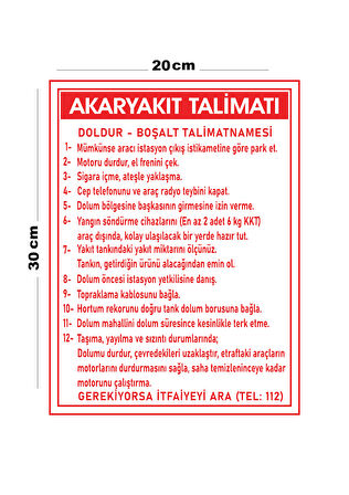 Metal Akaryakıt Talimatı 20cm x 30cm A4 Büyüklüğünde Uyarı Levhası Yönlendirme Tabelası