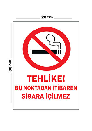 Metal Tehlike Bu Noktadan İtibaren Sigara İçilmez 20cm x 30cm A4 Büyüklüğünde Uyarı Levhası Yönlen