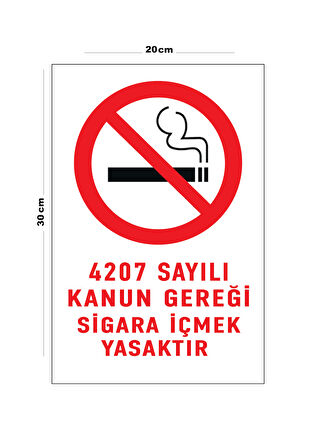 Metal 4207 Sayılı Kanun Gereği Sigara İçmek Yasaktır 20cm x 30cm A4 Büyüklüğünde Uyarı Levhası Yön