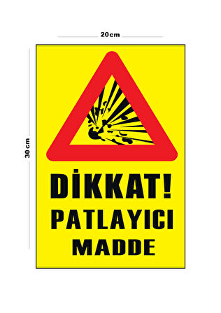 Metal Dikkat Patlayıcı Madde 20cm x 30cm A4 Büyüklüğünde Uyarı Levhası Yönlendirme Tabelası