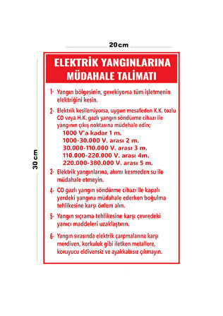 Metal Elektrik Yangınlarına Müdahale Talimatı 20cm x 30cm A4 Büyüklüğünde Uyarı Levhası Yönlendirme