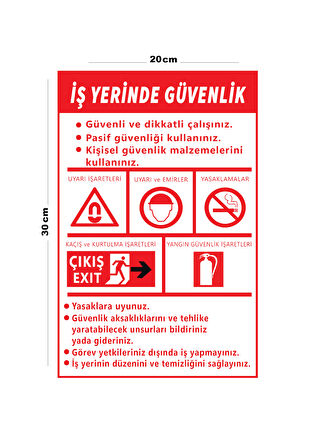 Metal İş Yerinde Güvenlik 20cm x 30cm A4 Büyüklüğünde Uyarı Levhası Yönlendirme Tabelası