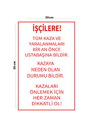 Metal İşçi Uyarı Levhası 20cm x 30cm A4 Büyüklüğünde Uyarı Levhası Yönlendirme Tabelası