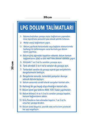 Metal LPG Dolum Talimatları 20cm x 30cm A4 Büyüklüğünde Uyarı Levhası Yönlendirme Tabelası