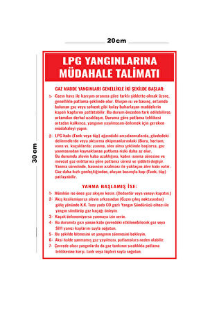 Metal LPG Yangınlarına Müdahale Talimatı 20cm x 30cm A4 Büyüklüğünde Uyarı Levhası Yönlendirme