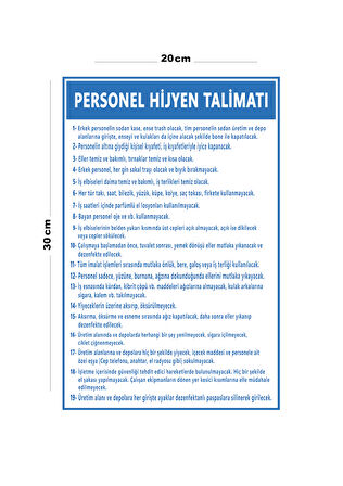Metal Personel Hijyen Talimatı 20cm x 30cm A4 Büyüklüğünde Uyarı Levhası Yönlendirme Tabelası
