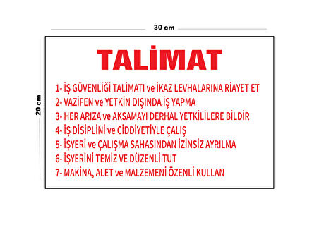 Metal İş Güvenliği Talimatı 20cm x 30cm A4 Büyüklüğünde Uyarı Levhası Yönlendirme Tabelası