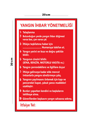 Metal Yangın İhbar Yönetmenliği 20cm x 30cm A4 Büyüklüğünde Uyarı Levhası Yönlendirme Tabelası