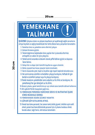 Metal Yemekhane Talimatı 20cm x 30cm A4 Büyüklüğünde Uyarı Levhası Yönlendirme Tabelası