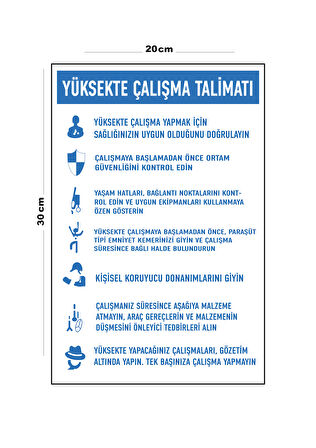 Metal Yüksekte Çalışma Talimatı 20cm x 30cm A4 Büyüklüğünde Uyarı Levhası Yönlendirme Tabelası