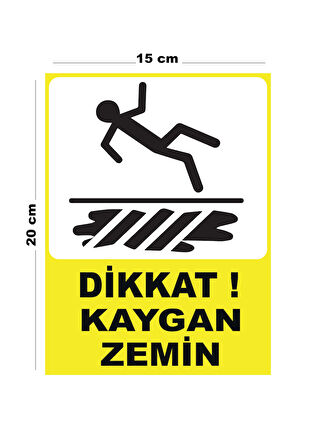 Metal Dikkat Kaygan Zemin - 3 15cm x 20cm Uyarı Levhası Yönlendirme Tabelası