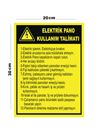 Metal Elektrik Pano Kullanım Talimatı 20cm x 30cm A4 Büyüklüğünde Uyarı Levhası Yönlendirme Tabelası