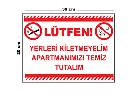 Metal Yerleri Kirletmeyelim Apartmanımızı Temiz 20cm x 30cm A4 Büyüklüğünde Uyarı Levhası Yönlendir