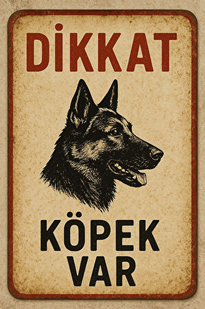 Metal Dikkat Köpek Var Retro 15cm x 20cm Uyarı Levhası Tabelası