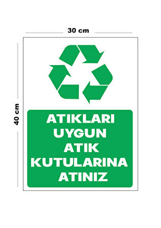 Metal Atıkları Uygun Atık Kutularına Atınız 30 cm x 40 cm A3 Büyüklüğünde Uyarı Levhası Yönlendirme