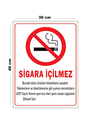 Metal Sigara İçilmez 30 cm x 40 cm A3 Büyüklüğünde Uyarı Levhası Yönlendirme Tabelası