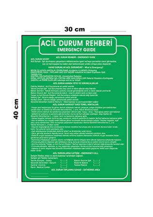 Metal Acil Durum Rehberi 30 cm x 40 cm A3 Büyüklüğünde Uyarı Levhası Yönlendirme Tabelası