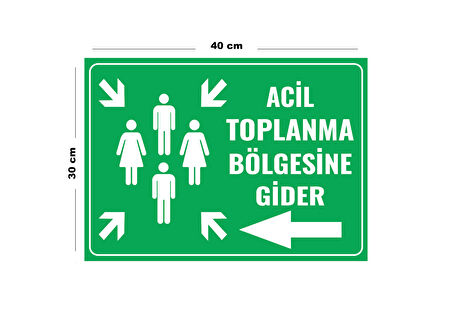 Metal Acil Toplanma Bölgesine Gider 30 cm x 40 cm A3 Büyüklüğünde Uyarı Levhası Yönlendirme Tabelası