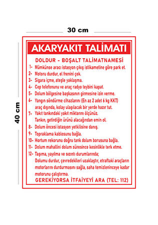 Metal Akaryakıt Talimatı 30 cm x 40 cm A3 Büyüklüğünde Uyarı Levhası Yönlendirme Tabelası
