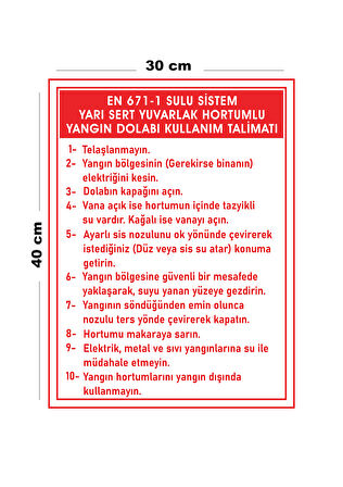 Metal Sulu Sistem Yarı Sert Yuvarlak Hortumlu Yangın Dolabı Kullanım 30 cm x 40 cm A3 Büyüklüğünde