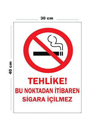 Metal Tehlike Bu Noktadan İtibaren Sigara İçilmez 30 cm x 40 cm A3 Büyüklüğünde Uyarı Levhası Yönlen