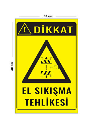 Metal El Sıkışma Tehlikesi 30 cm x 40 cm A3 Büyüklüğünde Uyarı Levhası Yönlendirme Tabelası