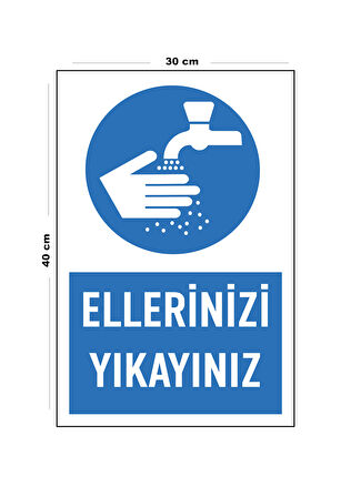 Metal Ellerinizi Yıkayınız 30 cm x 40 cm A3 Büyüklüğünde Uyarı Levhası Yönlendirme Tabelası