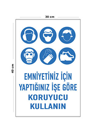 Metal Emniyetiniz İçin Yaptığınız İşe Göre Koruyucu Kullanın 30 cm x 40 cm A3 Büyüklüğünde Uyarı Lev