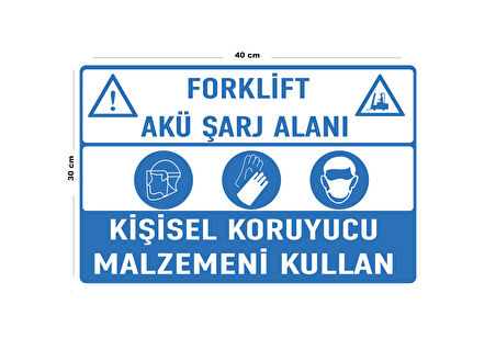 Metal Forklift Akü Şarj Alanı Kişisel Koruyucu Malzemeni Kullan 30 cm x 40 cm A3 Büyüklüğünde Uyarı