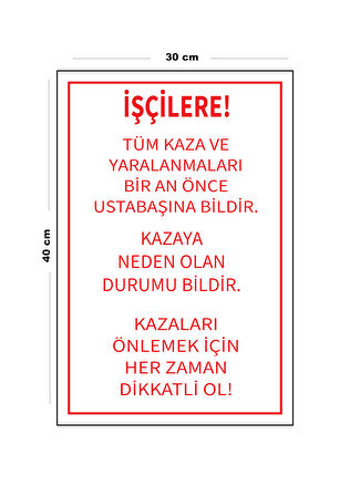 Metal İşçi Uyarı Levhası 30 cm x 40 cm A3 Büyüklüğünde Uyarı Levhası Yönlendirme Tabelası