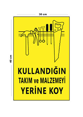 Metal Kullandığın Takım Ve Malzemeyi Yerine Koy 30 cm x 40 cm A3 Büyüklüğünde Uyarı Levhası Yönlen