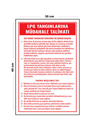 Metal LPG Yangınlarına Müdahale Talimatı 30 cm x 40 cm A3 Büyüklüğünde Uyarı Levhası Yönlendirme