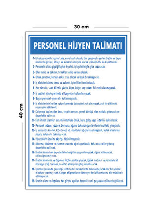 Metal Personel Hijyen Talimatı 30 cm x 40 cm A3 Büyüklüğünde Uyarı Levhası Yönlendirme Tabelası