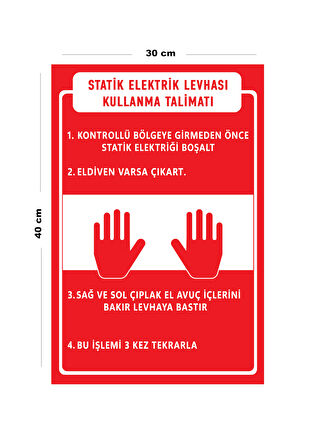 Metal Statik Elektrik Levhası Kullanma Talimatı 30 cm x 40 cm A3 Büyüklüğünde Uyarı Levhası Yönlen