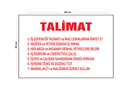 Metal İş Güvenliği Talimatı 30 cm x 40 cm A3 Büyüklüğünde Uyarı Levhası Yönlendirme Tabelası