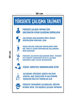Metal Yüksekte Çalışma Talimatı 30 cm x 40 cm A3 Büyüklüğünde Uyarı Levhası Yönlendirme Tabelası