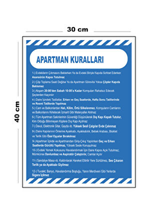 Metal Apartman Kuralları 30cm x 40cm A3 Büyüklüğünde Uyarı Levhası Yönlendirme Tabelası